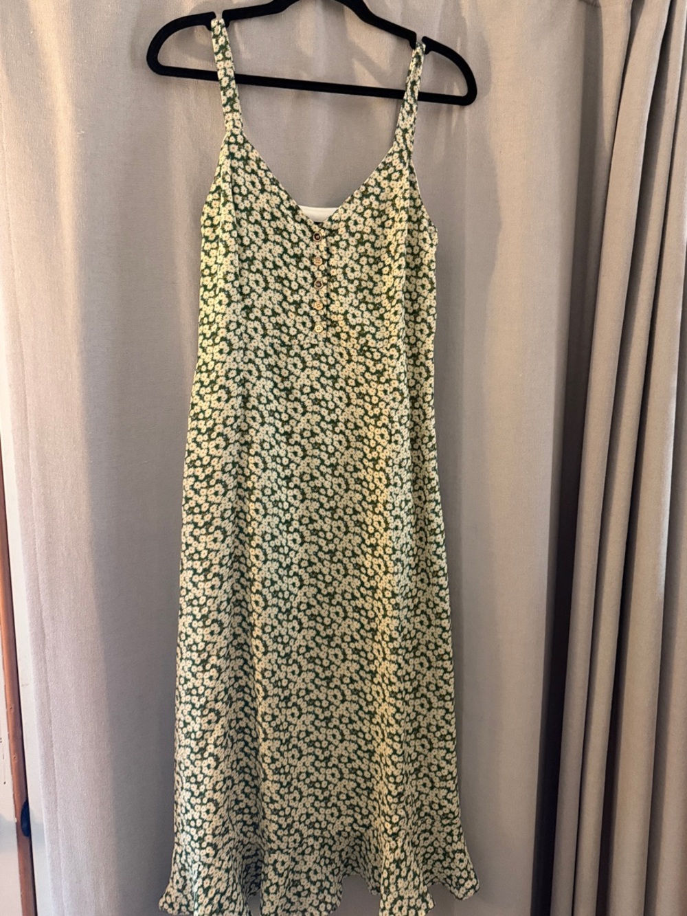 Lulu's Green Floral Slip Midi Dress with White Daisy Print